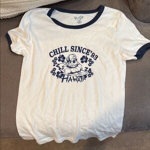 Brandy Melville Cream and Navy Ringer Tee